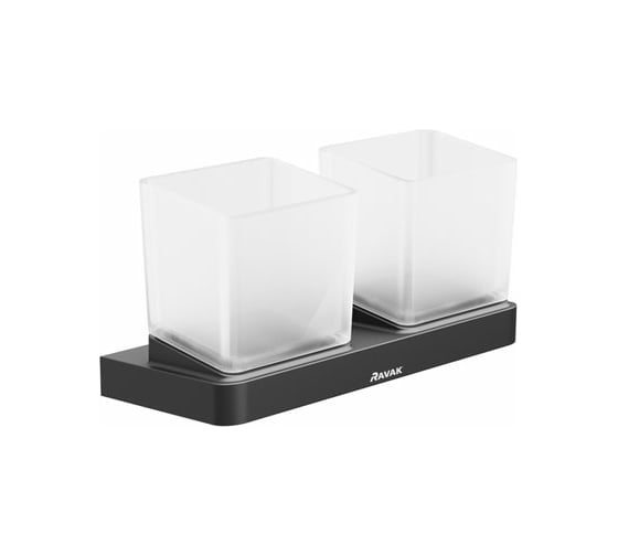 Держатель с двумя стаканами Ravak TD 220.20 стекло, черный X07P558