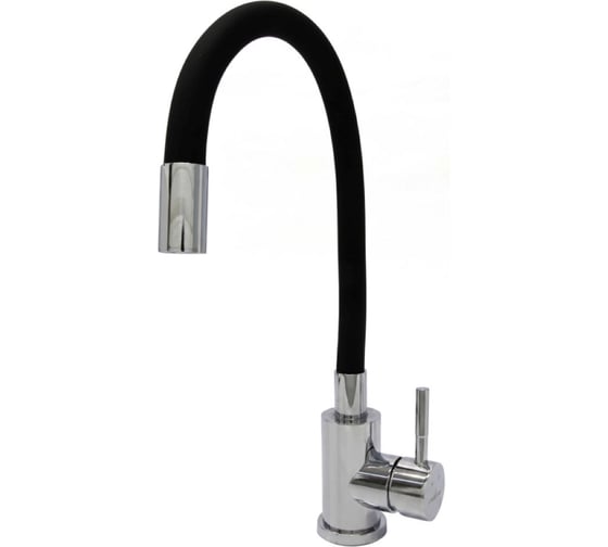 Смеситель для кухни MIXLINE 35K МЛНС-0325Х с гибким силиконовым изливом, под гайку, черный, хром 558783