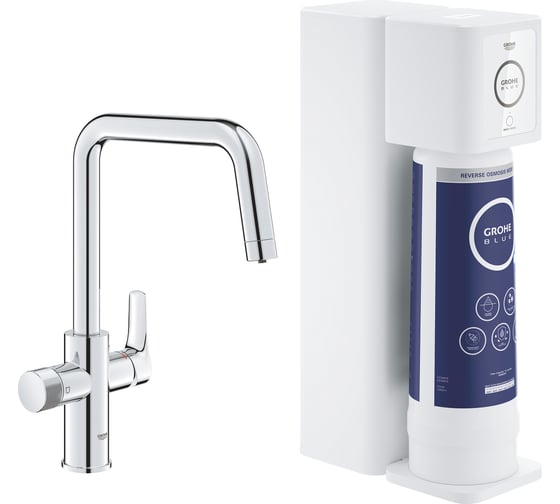 Смеситель для кухонной мойки Grohe Blue Pure Eurosmart с фильтрацией, фильтр обратного осмоса в комплекте, хром 30586000