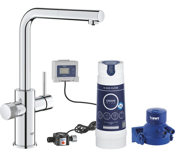 Смеситель для кухонной мойки Grohe Blue Pure Minta с вытяжным изливом и фильтрацией, фильтр в комплекте, хром 30591000