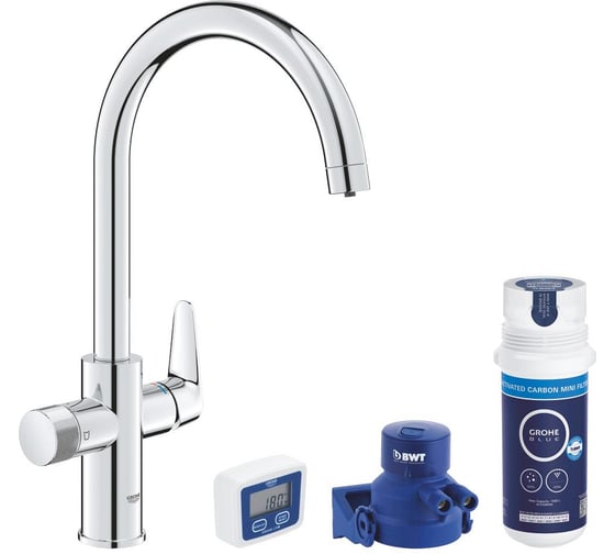 Смеситель для кухонной мойки Grohe Blue Pure StartCurve с фильтрацией, угольный фильтр в комплекте, хром 30593000