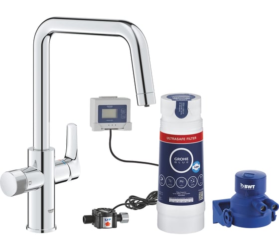 Смеситель для кухонной мойки Grohe Blue Pure Start с фильтрацией, фильтр UltraSafe в комплекте, хром 30594000