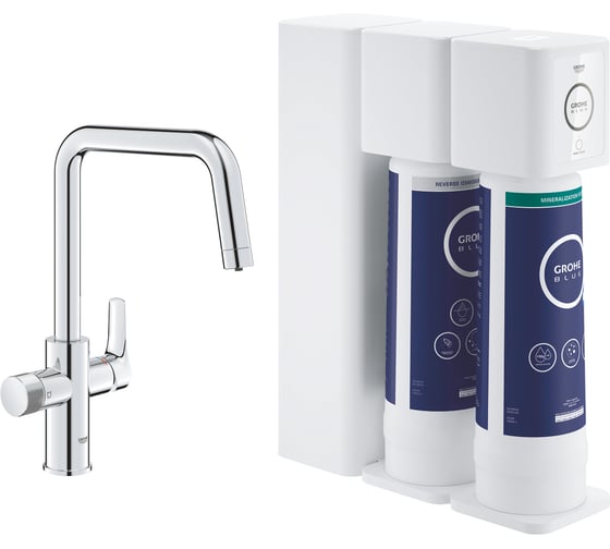 Смеситель для кухонной мойки Grohe Blue Pure Eurosmart с фильтрацией, фильтр обратного осмоса с минерализацией в комплекте, хром 30587000