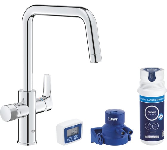 Смеситель для кухонной мойки Grohe Blue Pure Start с фильтрацией, угольный фильтр в комплекте, хром 30596000