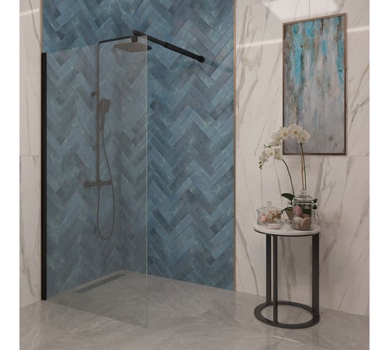 Душевая шторка EvaGold EG6B 100*190, профиль черный матовый, прозрачное стекло, без поддона EG220063