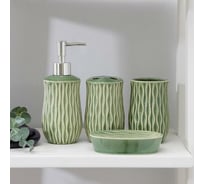 Набор для ванной Доляна "Волны" 4 предмета (дозатор, мыльница, 2 стакана), цвет зелёный 3025940