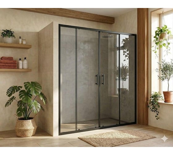 Раздвижная двустворчатая дверь для душевой Maybahglass Стекло Графит, 200x195 MGY-1837-6