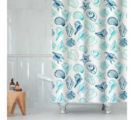 Штора для ванной Delphinium Море 180x180 см, полиэстер, 12 колец 104284