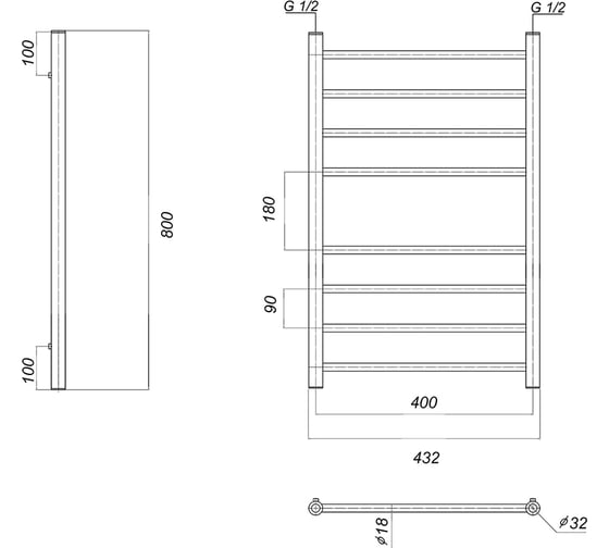 Водяной полотенцесушитель Domoterm Медея П8 400x800, xром