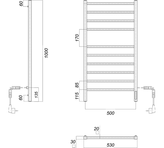 Электрический полотенцесушитель Domoterm Квадро П10 500x1000 EK R, xром