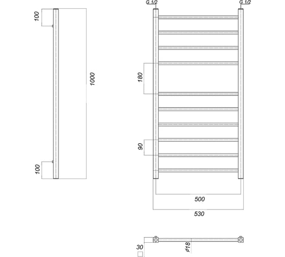 Водяной полотенцесушитель Domoterm Куба П10 500x1000, xром