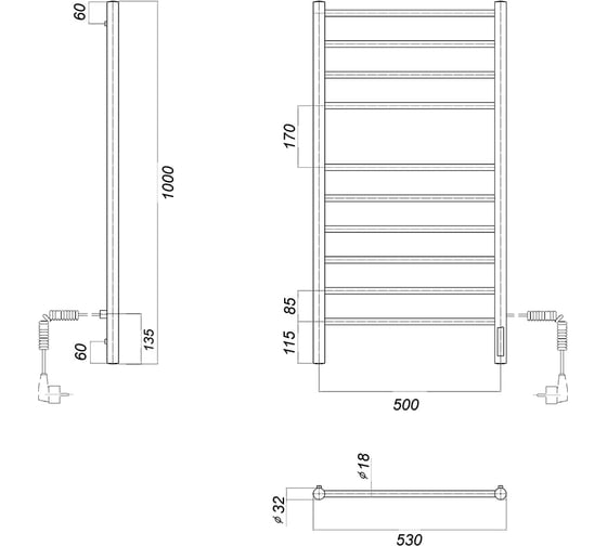 Электрический полотенцесушитель Domoterm Медея хром, П10 500x1000 EK R