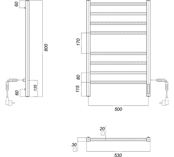Электрический полотенцесушитель Domoterm Квадро хром, П8 500x800 EK R