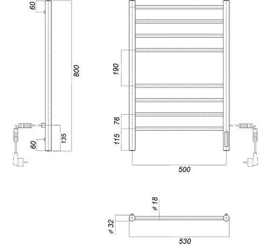 Электрический полотенцесушитель Domoterm Медея хром, П8 500x800 EK R