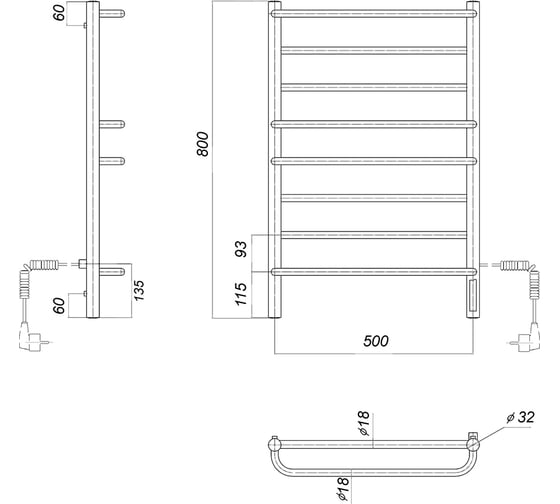 Электрический полотенцесушитель Domoterm Орфей хром, П8 500x800 EK R