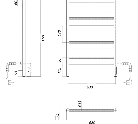 Электрический полотенцесушитель Domoterm Куба хром, П8 500x800 EK R
