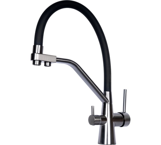 Смеситель Doron для кухни DORON DC 2659F-GRAY-N, шаровый, излив черный гибкий с подключением к фильтру с питьевой водой, полугибкий 027497