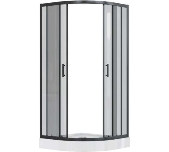 Душевое ограждение Santek Вэлия 80×80×195 см, форма 1/4 круга, раздвижные двери, черный профиль, стекло тонированное 1WH501798