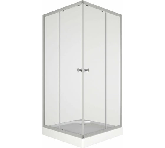 Душевой уголок квадратный Bauedge BAU Stil eco с поддоном 80x80х195, прозрачное закаленное стекло, профиль матовый алюминий SB0039E