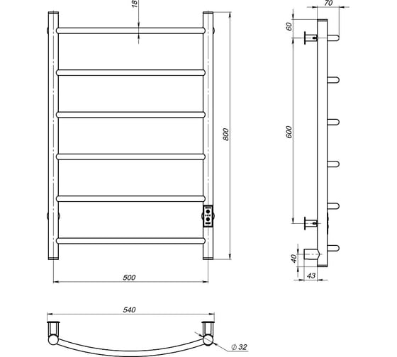 Полотенцесушитель электрический MIXLINE КАПЕЛЛА, 80x50 см, 253 Вт, 6 перекладин, с таймером, оружейная сталь 560041