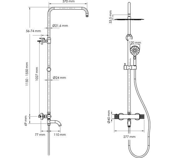 Душевая система со смесителем WasserKraft Мюриц (Muritz) A98101.263.348PG