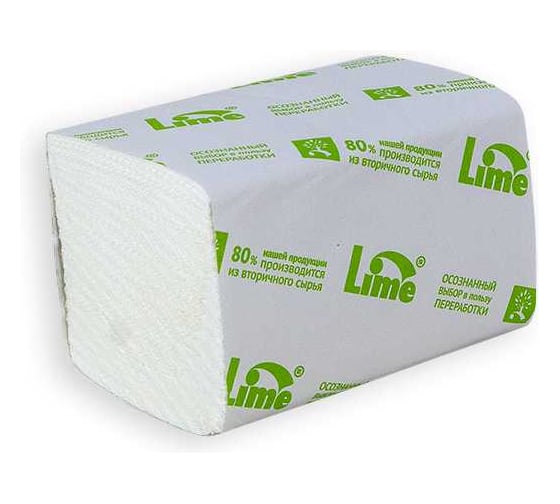 Туалетная бумага в пачке Lime Premium SmartMix 2-слойная, V-сложение, 220 листов, 11x22.5 см, белая, 19 г/м² 250220