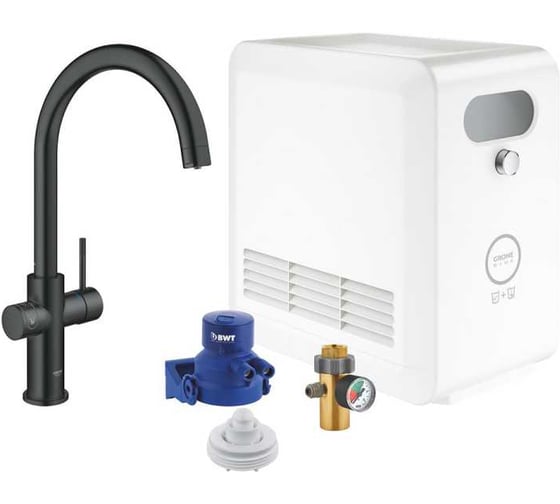 Смеситель для кухни Grohe Blue Professional с функцией фильтрации, системой охлаждения и газирования воды, Wi-Fi, черный матовый 31323KS2