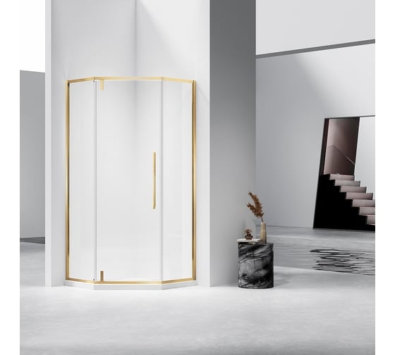 Душевой уголок Слим-Н (Slim-N) VINCEA 900x900, брашированное золото, стекло прозрачное, VSP-4SN900CLG