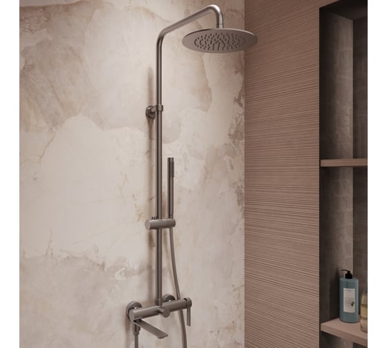 Душевая стойка Vincea Linea с изливом, вороненая сталь, VSFS-4LN1GM
