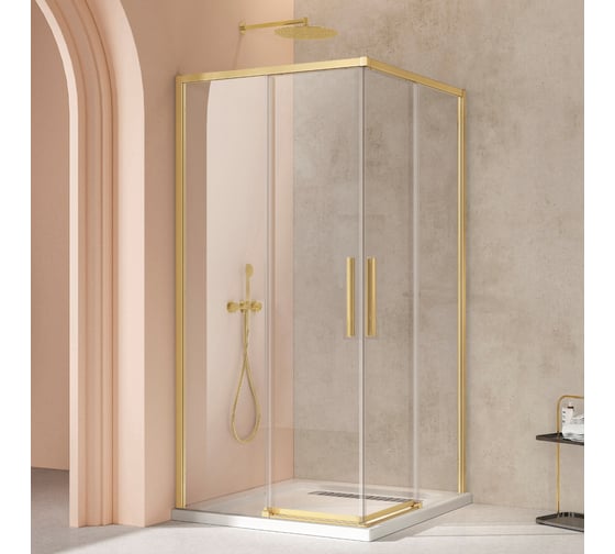 Душевой уголок VINCEA (Слим 8мм, Slim 8мм), 1000x1000, брашированное золото, стекло прозрачное, VSS-4SL100CLG