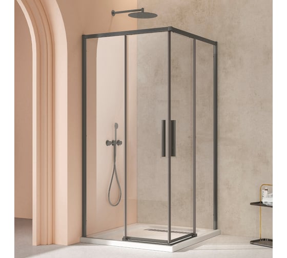 Душевой уголок VINCEA Слим 8мм (Slim 8мм), 1000x1000, вороненая сталь, стекло прозрачное, VSS-4SL100CLGM