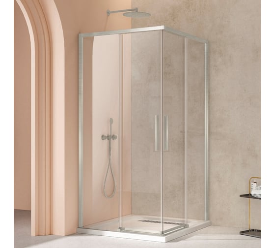Душевой уголок VINCEA Слим 8мм (Slim 8mm) 1000x1000, брашированный никель, стекло прозрачное, VSS-4SL100CLBN