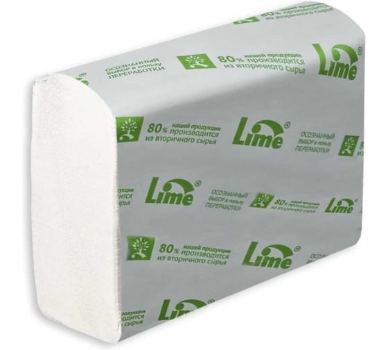 Полотенца в пачке Lime LIME Premium Z-укл, SmartMix 2-сл, 180л, 22,0x22,5см, шир.8см, белые 19г/м.кв.(-Ц) 230182