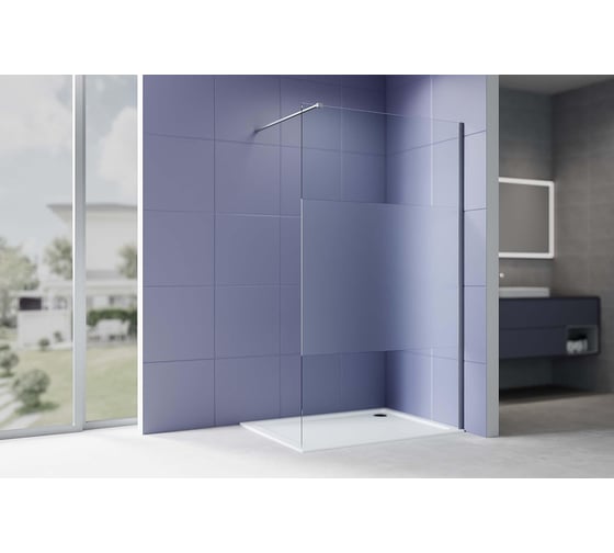 Душевая перегородка AQUATEK Walk in AQ.WI.140.3GM с держателем, 1400x2000, профиль оружейная сталь, стекло прозрачное с матовой полосой 8 мм 00000148920