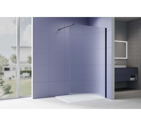 Душевая перегородка AQUATEK Walk in AQ.WI.120.2BL с держателем, 1200x2000, профиль черный, стекло прозрачное рифленое 8 мм 00000148874
