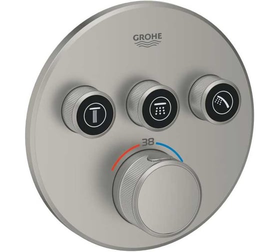 Внешняя часть термостата для душа Grohtherm SmartControl Grohe на 3 потребителя, круглая, сатиновая сталь 29121MS0 1