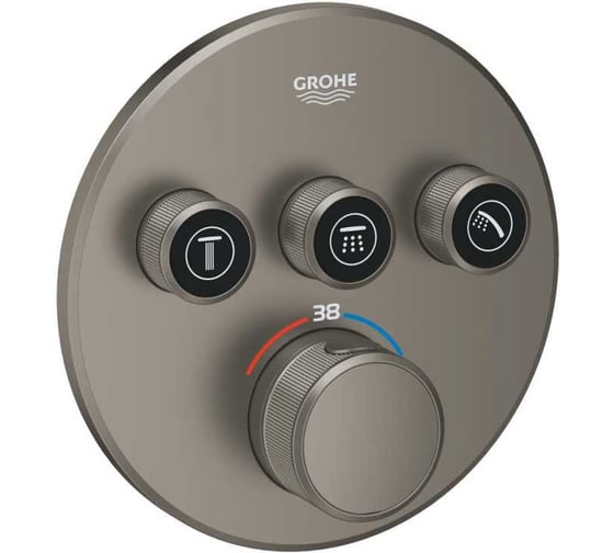 Внешняя часть термостата для душа Grohtherm SmartControl Grohe на 3 потребителя, круглая, сатиновый графит 29121MG0 1