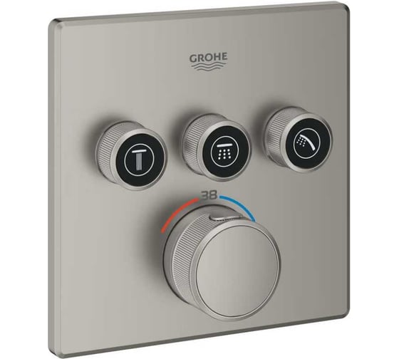Внешняя часть термостата для душа Grohtherm SmartControl Grohe на 3 потребителя, сатиновая сталь 29126MS0 1