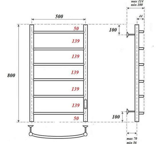 Электрический полотенцесушитель Point Афина П6 500x800 диммер справа, белый PN04858W