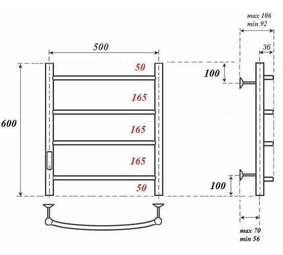 Электрический полотенцесушитель Point Афина П4 500x600 диммер слева, белый PN04756W