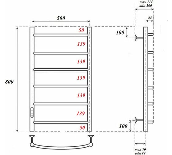 Электрический полотенцесушитель Point Афина П6 500x800 диммер слева, черный PN04758B