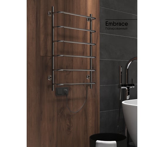 Полотенцесушитель INDIGO Embrace без полки (electro) 80/50 скрытый монтаж, универсальное подключение R/L Полиров LCEE80-50R