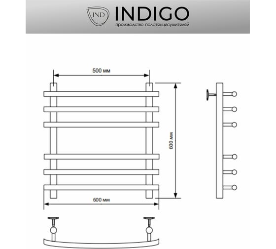 Полотенцесушитель INDIGO Mirage без полки (в.р.1/2") 60/50 (к-1, черный муар) LMW60-50BR