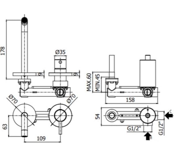 Встраиваемый смеситель для раковины Paffoni LIG105HGSP70 00293233