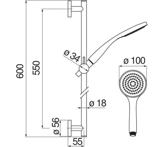 Душевой гарнитур NOBILI 55 см 1jet AD140/51CR 00000037753