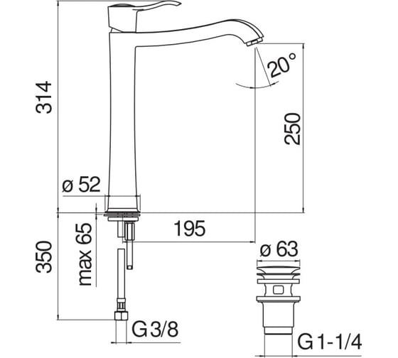 Смеситель для раковины NOBILI SOFI высокий, бронза SI98128/2BR 00000035689