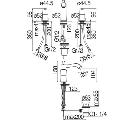 Смеситель для раковины NOBILI SOFI на 3 отверстия, бронза SI98211/1BR 00000095747