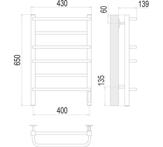 Полотенцесушитель Terminus Евромикс квадро quick touch П6 400x650 4670078531223