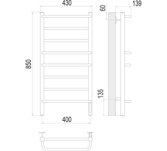 Полотенцесушитель Terminus Евромикс квадро quick touch П8 400x850 4670078531247