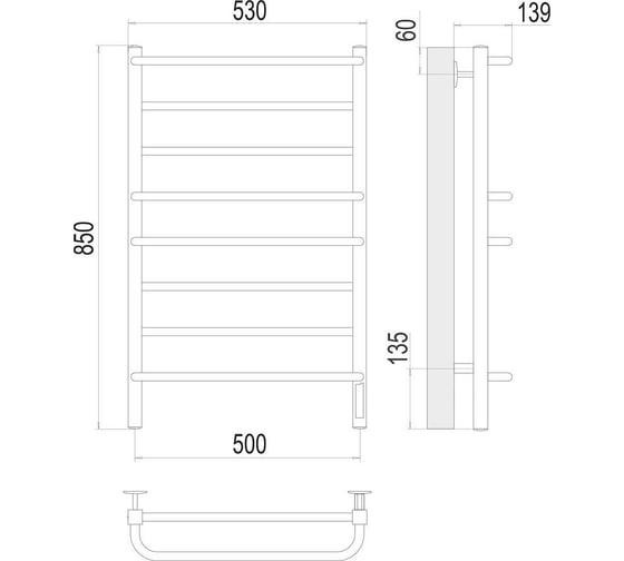 Полотенцесушитель Terminus Евромикс квадро quick touch П8 500x850 4670078531254